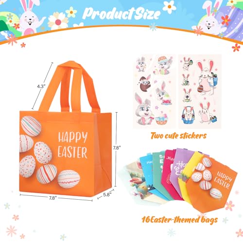 Linelglobal Easter Gift Bag with Handle Happy Easter Non-Woven Bag for Kid Reusable Easter Tote Bag for Egg Hunt Bunny Carrot Chick 16 Pack - Image 2