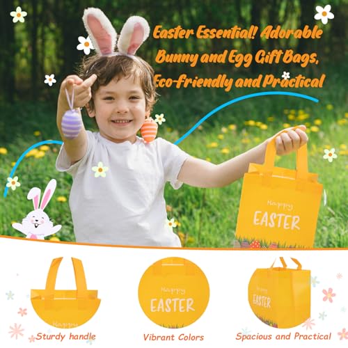 Linelglobal Easter Gift Bag with Handle Happy Easter Non-Woven Bag for Kid Reusable Easter Tote Bag for Egg Hunt Bunny Carrot Chick 16 Pack - Image 4