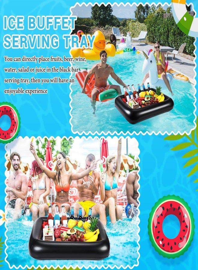FillTouch بار تقديم قابل للنفخ على شكل مستطيل من فيل تاتش لحامل المشروبات العائم لحمام السباحة، حوامل أكواب قابلة للنفخ، ملحقات حوض الاستحمام الساخن للبالغين، متعة السباحة، عوامات المشروبات لحفلات حمام السباحة (أسود) - Image 3