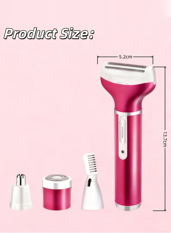 ماكينة حلاقة كهربائية 4 في 1 للنساء لإزالة شعر الوجه بدون ألم، وماكينة تشذيب البكيني، وماكينة تشذيب الحواجب والجسم - مجموعة ماكينة قص الشعر القابلة لإعادة الشحن للإبطين والساقين والأنف - Image 2