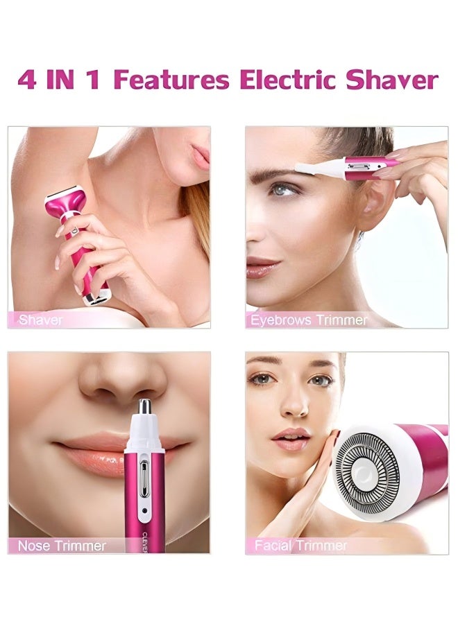 ماكينة حلاقة كهربائية 4 في 1 للنساء لإزالة شعر الوجه بدون ألم، وماكينة تشذيب البكيني، وماكينة تشذيب الحواجب والجسم - مجموعة ماكينة قص الشعر القابلة لإعادة الشحن للإبطين والساقين والأنف - Image 3