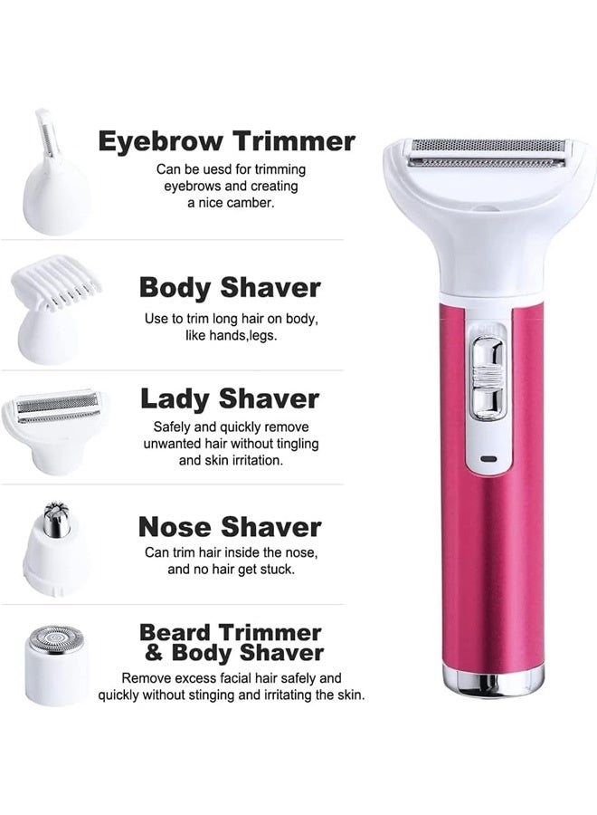 ماكينة حلاقة كهربائية 4 في 1 للنساء لإزالة شعر الوجه بدون ألم، وماكينة تشذيب البكيني، وماكينة تشذيب الحواجب والجسم - مجموعة ماكينة قص الشعر القابلة لإعادة الشحن للإبطين والساقين والأنف - Image 4