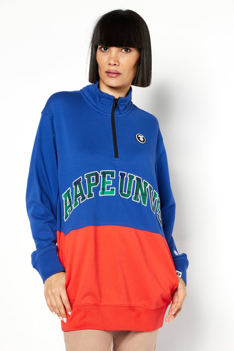 Aape By A Bathing Ape Women Mock Neck Graphic Print Long Sleeves Sweatshirt, Blue - Image 1