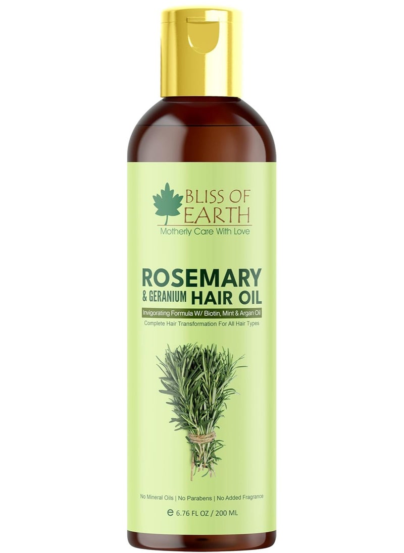 BLISS OF EARTH Rosemary Oil For Hair Growth With Biotin Lavender & Geranium Essential Oils Blend of 20 Herbs To Promotes Healthy Scalps & Hair No Mineral Oil 200ml  - Image 1