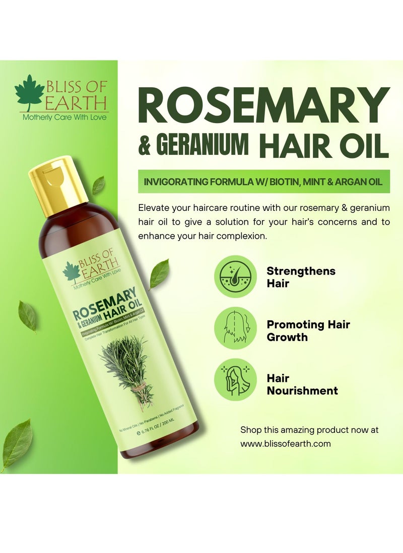 BLISS OF EARTH Rosemary Oil For Hair Growth With Biotin Lavender & Geranium Essential Oils Blend of 20 Herbs To Promotes Healthy Scalps & Hair No Mineral Oil 200ml  - Image 2