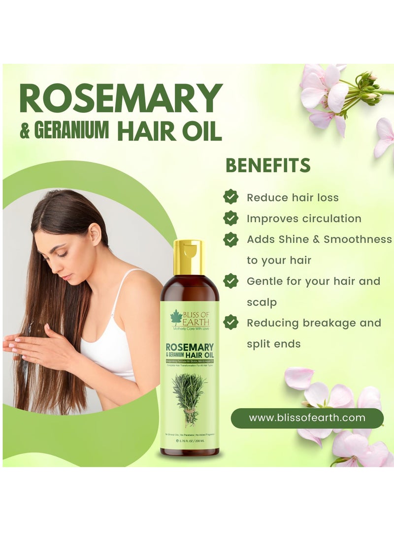 BLISS OF EARTH Rosemary Oil For Hair Growth With Biotin Lavender & Geranium Essential Oils Blend of 20 Herbs To Promotes Healthy Scalps & Hair No Mineral Oil 200ml  - Image 4