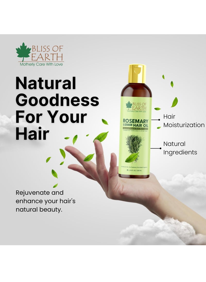 BLISS OF EARTH Rosemary Oil For Hair Growth With Biotin Lavender & Geranium Essential Oils Blend of 20 Herbs To Promotes Healthy Scalps & Hair No Mineral Oil 200ml  - Image 5
