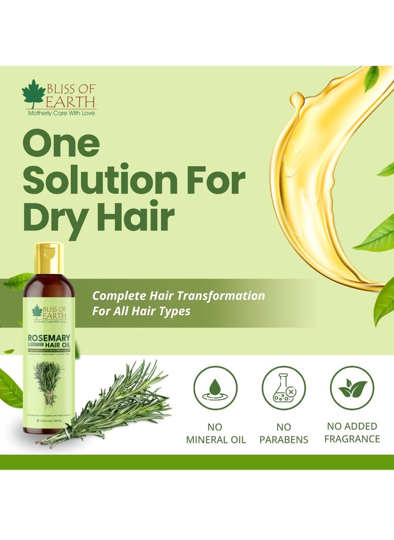 BLISS OF EARTH Rosemary Oil For Hair Growth With Biotin Lavender & Geranium Essential Oils Blend of 20 Herbs To Promotes Healthy Scalps & Hair No Mineral Oil 200ml  - Image 3