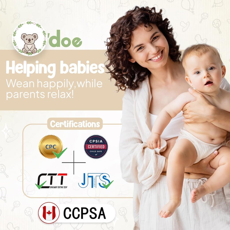 o'doe 11-Piece BPA-Free Silicone Solid Baby Feeding Set | Thick & Soft Suction Plates, Baby Food Bowl, Wooden Fork & Spoon, And More | Make Mealtime Fun And Easy For Your Little One | Beige V1 - Image 2