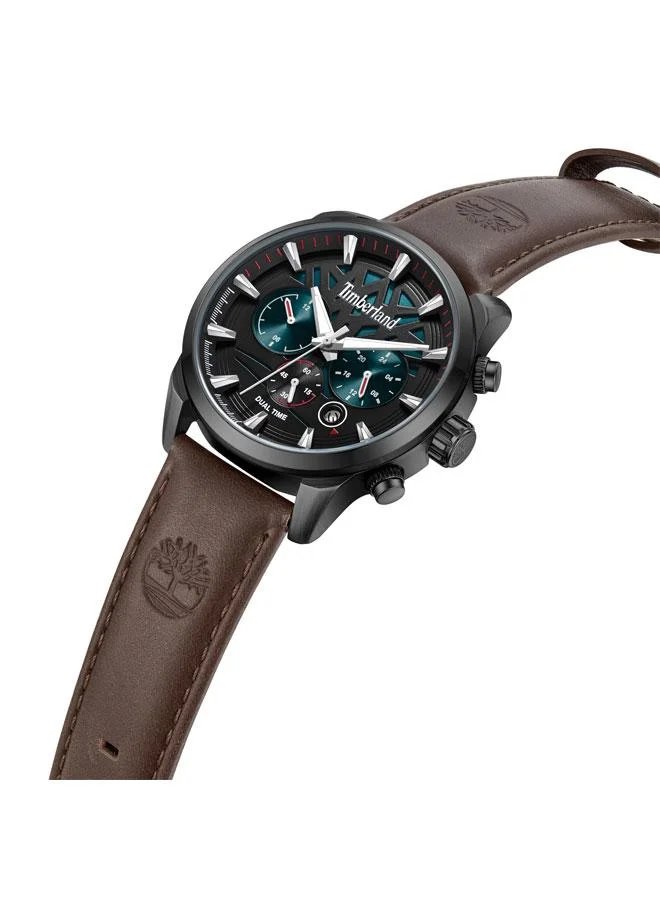 Timberland Henniker II Black Dial Leather Strap Multifunction Watch for Men, 44mm