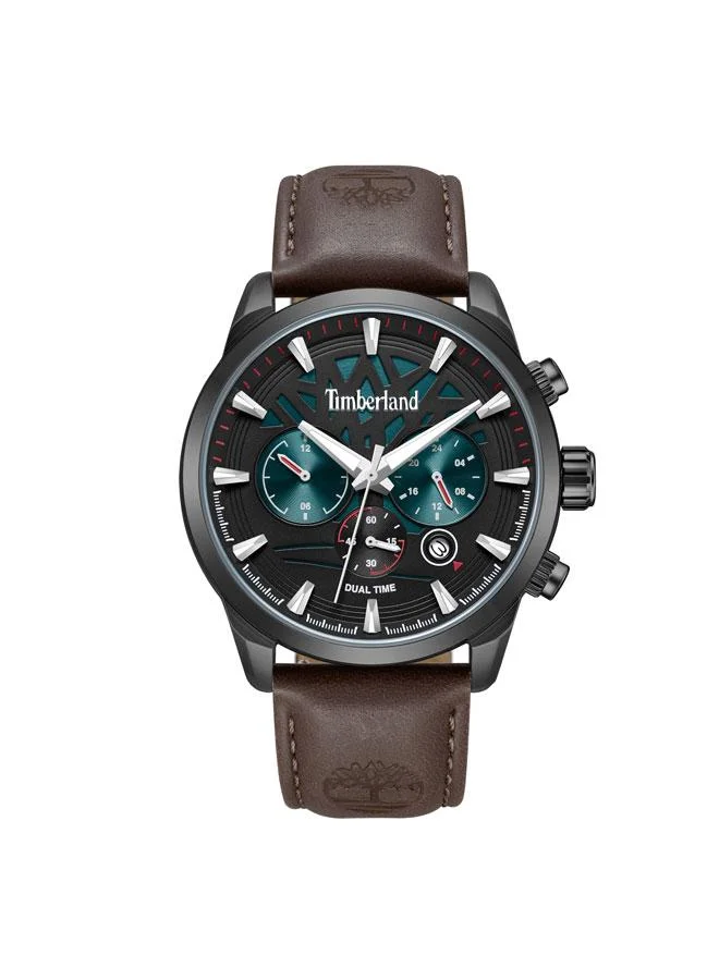 Timberland Henniker II Black Dial Leather Strap Multifunction Watch for Men, 44mm