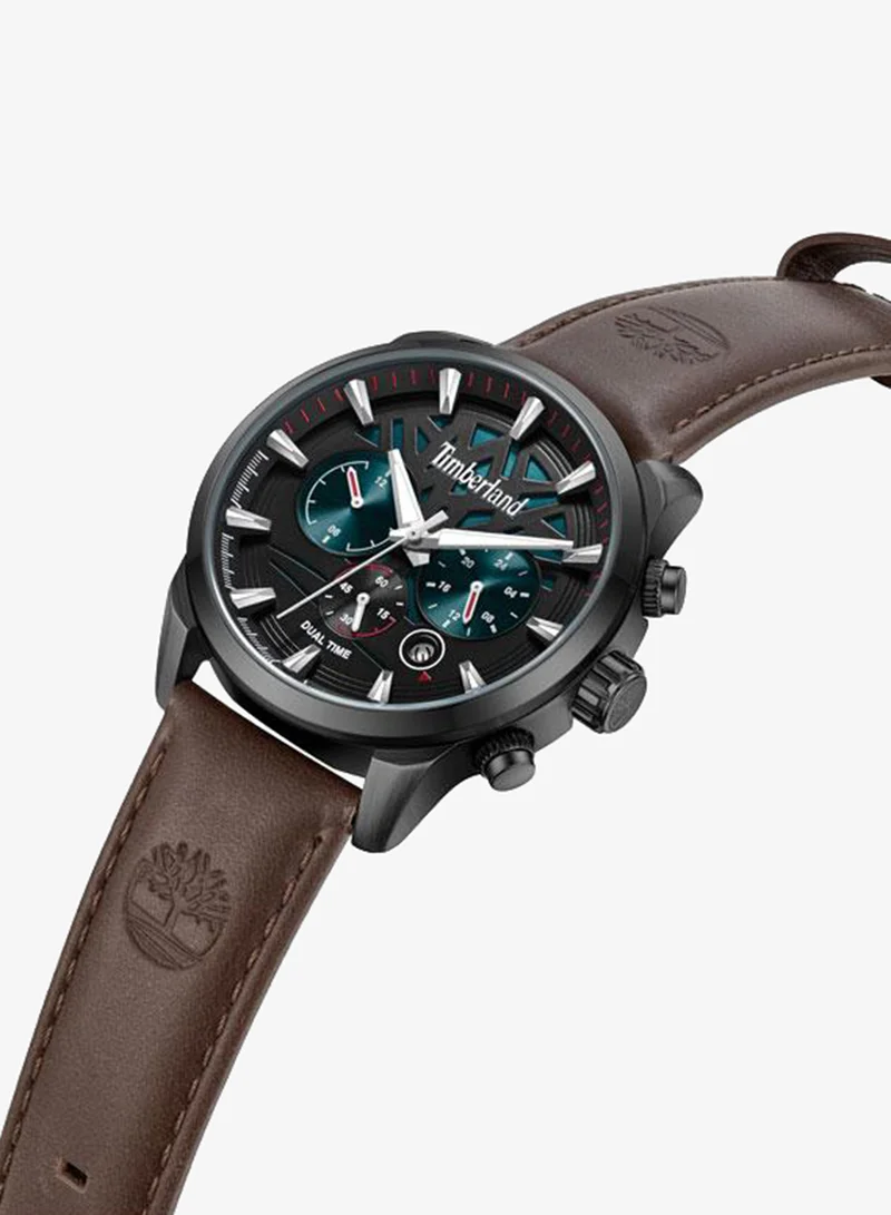 تمبرلاند Henniker II Black Dial Leather Strap Multifunction Watch for Men, 44mm