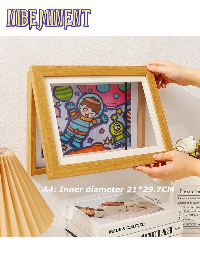 NIBEMINENT إطار عرض فني مغناطيسي A4 قطعة واحدة - فتح أمامي، تصميم قابل للطي لرسومات وصور الشباب - ديكور جداري متعدد الاستخدامات بموضوع كرتوني للمنزل والمكتب، فن جداري كرتوني (خشب) - Image 1