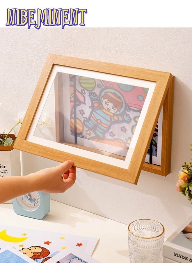 NIBEMINENT إطار عرض فني مغناطيسي A4 قطعة واحدة - فتح أمامي، تصميم قابل للطي لرسومات وصور الشباب - ديكور جداري متعدد الاستخدامات بموضوع كرتوني للمنزل والمكتب، فن جداري كرتوني (خشب) - Image 2