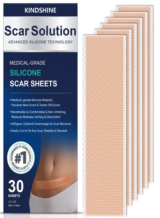 KINDSHINE 30PCS Medical Grade Silicone Scar Sheets, Advanced Scar Treatment & Prevention for Surgical, Burn, Hypertrophic & Keloid Scars, Flexible & Discreet Strips(1.2"x6" - Image 1