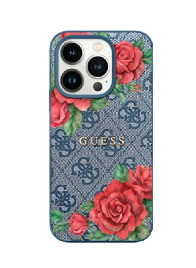 GUESS iPhone 16 Pro Max PU 4G Hard Case with Roses and Metal Logo / Phone Protector / Shock Absorption / Raised Bezels / Slim and Lightweight Back Cover