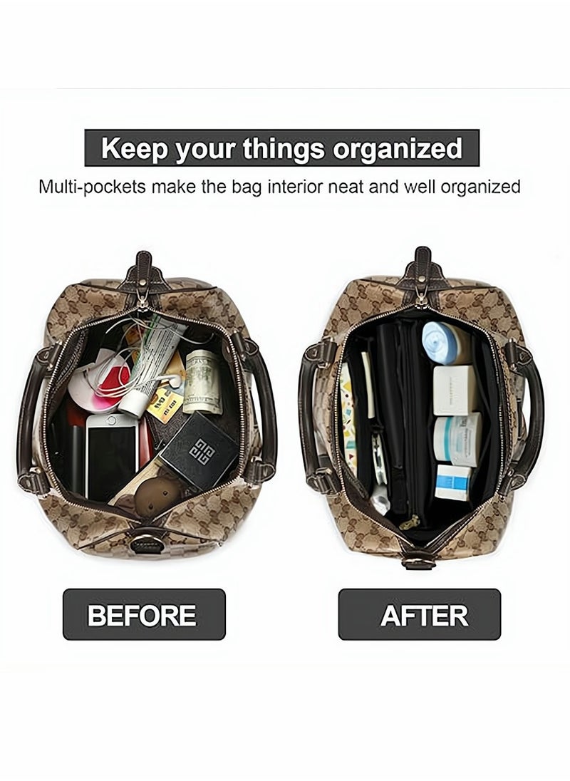 SYOSI Purse Organizer Insert, Women Felt Bag Organizer Insert, Multi-Pocket Bag in Bag for Womens Handbag Travel Tote Hobo Bag Storage Purse Liner Divider for Any Brand Tote, Black, S Size  - Image 3