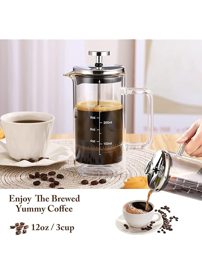 إيروريكس ماكينة تحضير القهوة الفرنسية كافيتيير 350 مل، 3 أكواب، ماكينة تحضير القهوة ذات الجدار المزدوج المقاومة للحرارة مع فلتر من الفولاذ المقاوم للصدأ على 4 مستويات، 12 أونصة - Image 2