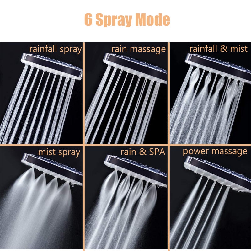 Handheld Shower Head: Silver Ultra-Thin Square, High Pressure 6 Spray Settings, Anti-Scald Easy Clean - Tool-Free Quick Installation, Rainfall Shower Head for Home Bathroom Low Water Pressure Situatio - Image 4