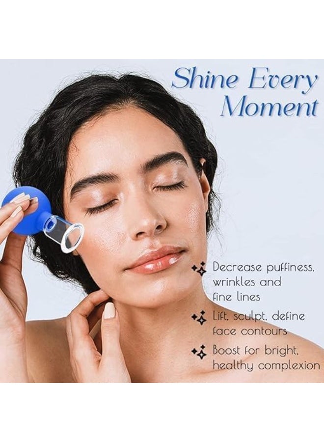 طقم كؤوس حجامة زجاجي احترافي 4 قطع للوجه والجسم - أكواب شفط لشد الوجه والجلد وتدليك الأنسجة العميقة - مجموعة علاجية يدوية لمكافحة الشيخوخة وتجديد حيوية البشرة - Image 3