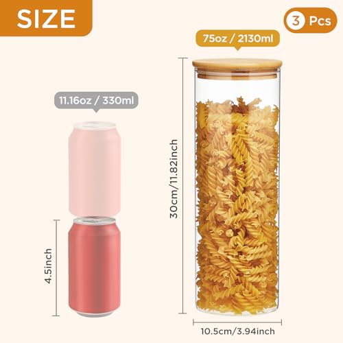 Spreccio Glass Food Storage Jars with Lids 234 Qt Set of 3 Perfect for Pasta Cookies Nuts Coffee Cereal Flour and More Organize Your Kitchen and Pantry with these BPAFree Glass Canisters - Image 3