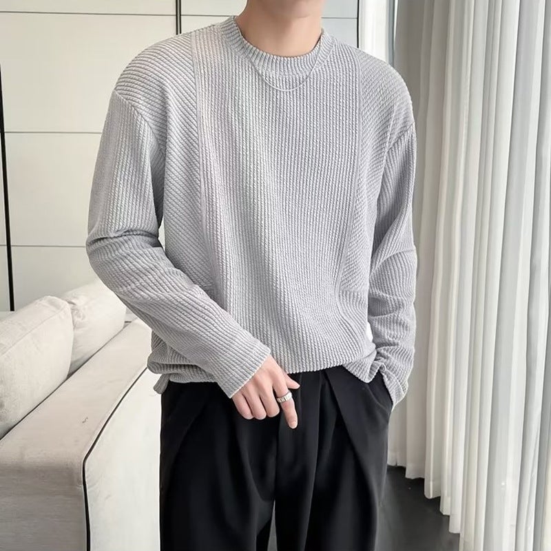Undershirt men's spring and autumn black inner wear high-grade round neck long-sleeved T-shirt trendy brand light mature style spring clothes trendy