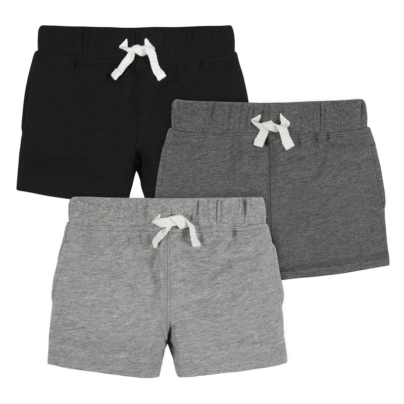 Gerber Boys Toddler 3-Pack Pull-On Knit Shorts, Gray & Black, 5T - Image 1