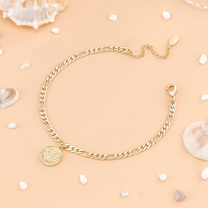 Lcherry Gold Anklets for Women Dainty Zodiac Constellation Waterproof Anklet Zodiac Sign Disc Aquarius Ankle Bracelet 14K Real Gold Plated for Women - Image 5