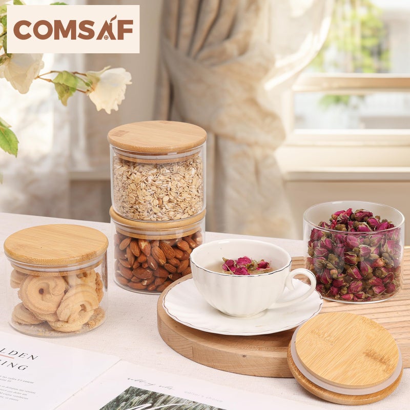 ComSaf 15oz Glass Food Storage Jars Set of 6  Clear Glass Storage Containers with Lids  Pantry Organization Jar  Spice  Blooming Tea  Coffee  Cookie and Sugar Container  Small jar Set for Kitchen - Image 3