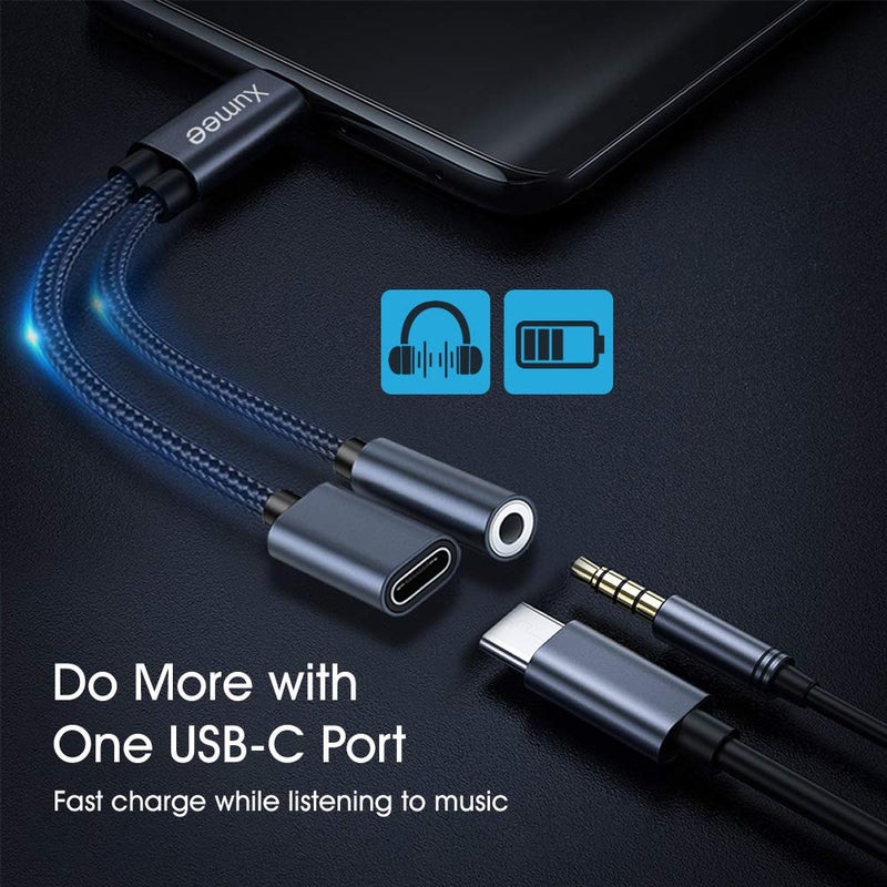 Xumee USB Type C to 3.5mm Headphone and Charger Adapter, 2-in-1 USB C to Aux Audio Jack Hi-Res DAC and Fast Charging Dongle Cable Compatible with iPhone 16/15 Pro Max,Galaxy S25 S24 Ultra (Grey) - Image 3