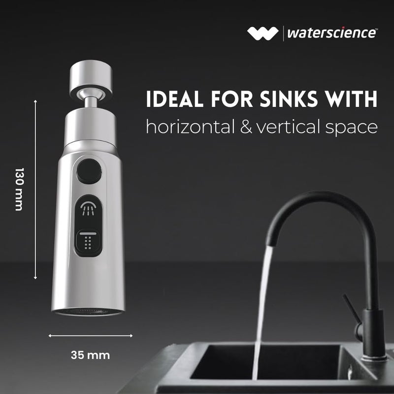 WaterScience Tap Extender for Kitchen Sink - Compact | Upto 70% Water Saving | 360 Degree Rotation, 35 x 35 x 80 Millimeters - Image 5