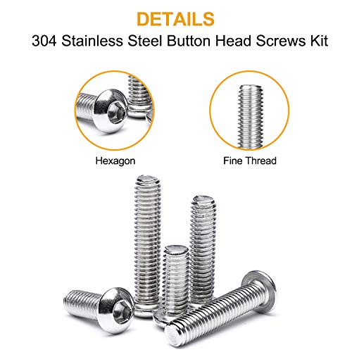 VIGRUE 570PCS Stainless Steel M3 Button Head Hex Socket Cap Screw Bolts, M3 x 4/5/6/8/10/12/14/16/18/20/25mm Screw and Nuts Flat Washer Assortment Kit, Fully Machine Thread - Image 4