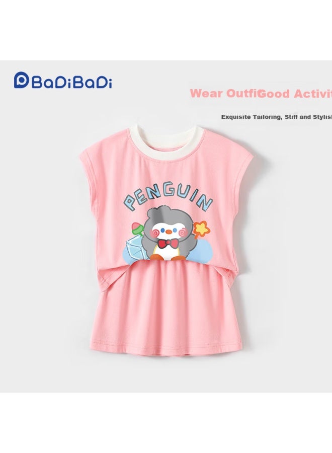 Badibadi Summer Baby Girl Outfit Set With Short-sleeve T-shirt And Skirt, Pink, Ice Cube Penguin, Size 80 - Image 2