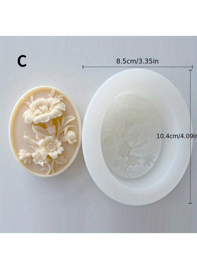 Bluejw Embossed Flower Silicone Soap Mold DIY Oval Fragrance Car Fragrance Brand Plaster Mold Ornaments Baking Utensils - Image 1