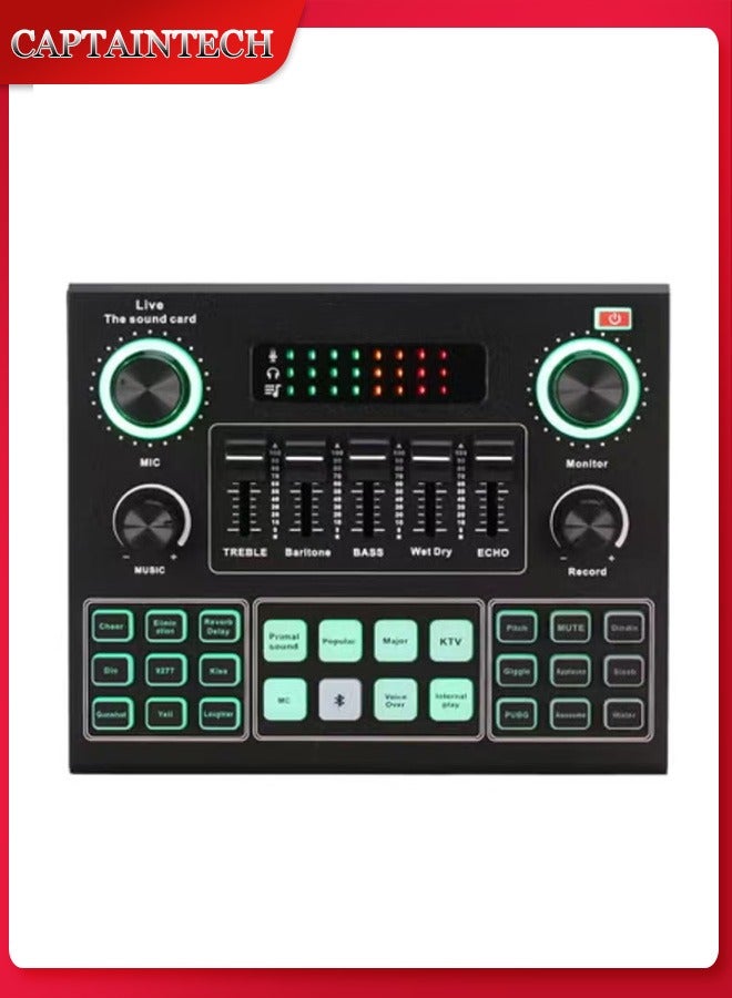 Captaintech Sound Mixer Board For Live Streaming Voice Changer Card With Multiple Effects Audio Sound Card  - Image 1