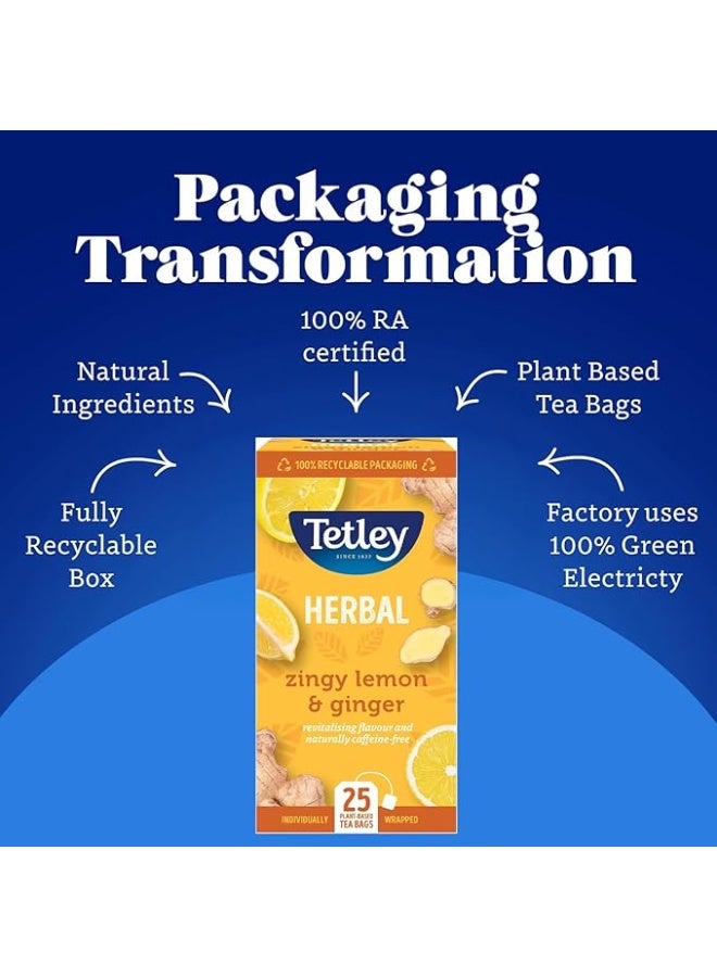 Tetley Herbal Zingy Lemon & Ginger 25 Plant Based Tea Bags 50g - Image 4