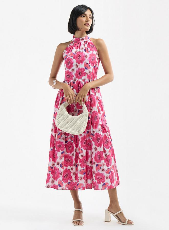 سبلاش فيڤ فستان متعدد الطبقات بياقة هينلي وأربطة وطبعات أزهار - Image 1