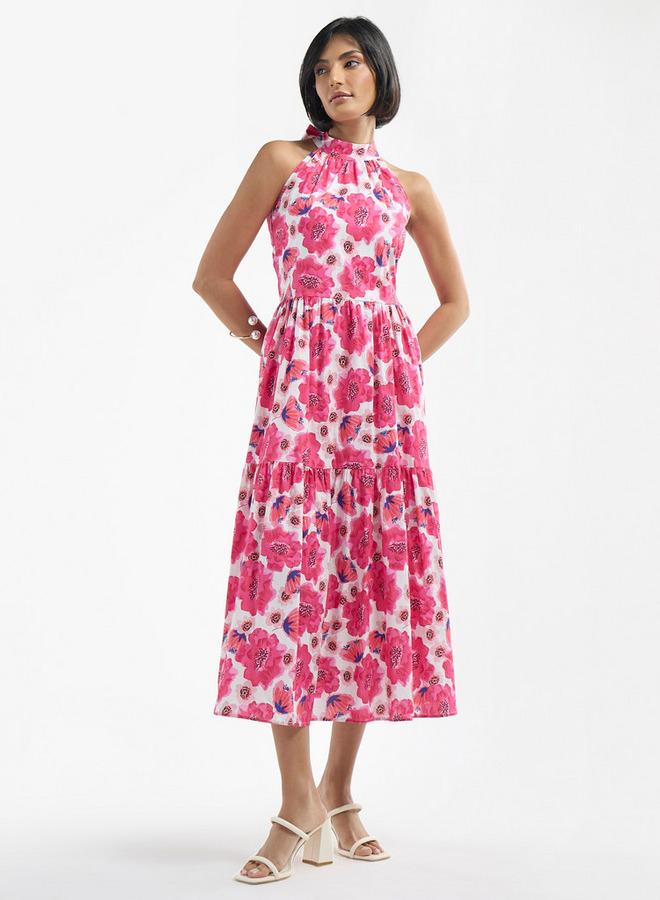 سبلاش فيڤ فستان متعدد الطبقات بياقة هينلي وأربطة وطبعات أزهار - Image 2