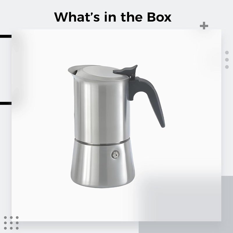 Italian Coffee Maker Moka Pot 10.14 Oz / 300 Ml, 304 Stainless Steel, Double Valve Design, Stovetop Maker, Large 4-6 Cup for Home, Outdoor - Image 3