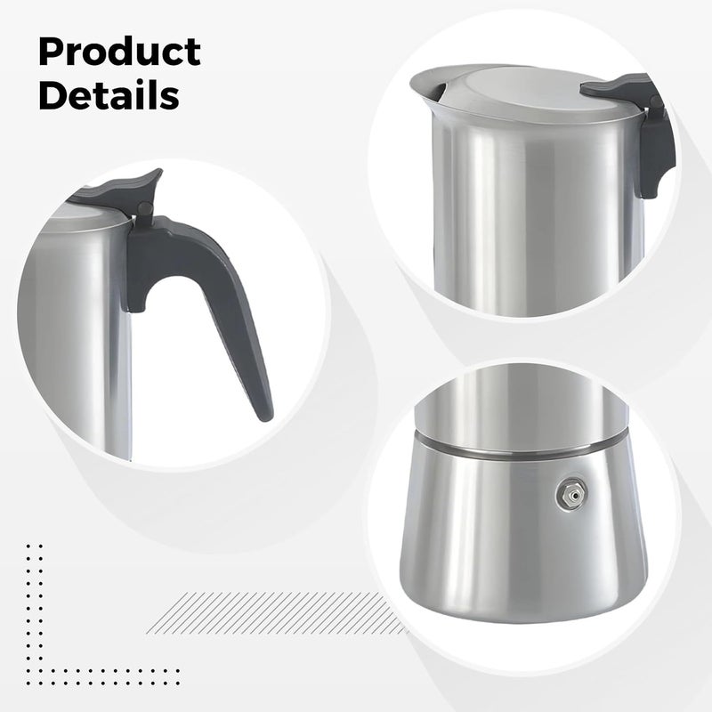 Italian Coffee Maker Moka Pot 10.14 Oz / 300 Ml, 304 Stainless Steel, Double Valve Design, Stovetop Maker, Large 4-6 Cup for Home, Outdoor - Image 5