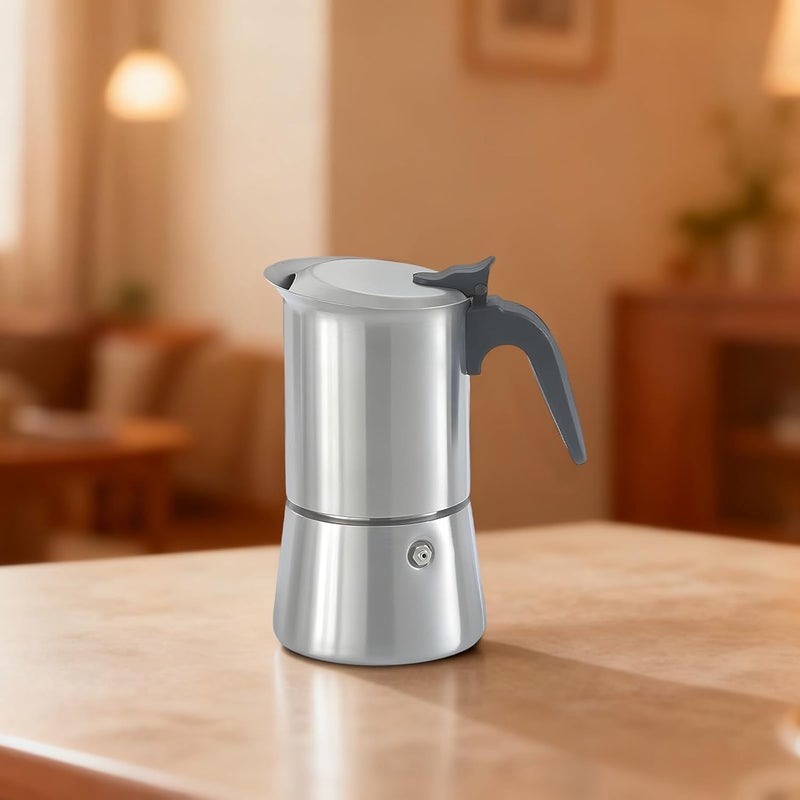 Italian Coffee Maker Moka Pot 10.14 Oz / 300 Ml, 304 Stainless Steel, Double Valve Design, Stovetop Maker, Large 4-6 Cup for Home, Outdoor - Image 4