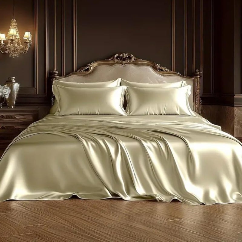 bedding zone طقم ملاءات سرير ساتين حريري من بيدينغ زون - كاكي - Image 1