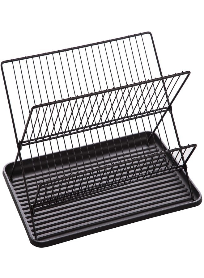 BINO 2-Tier Collapsible Dish Rack with Tray - Matte Black | Dish Drainer Kitchen Plate | Holders for Cups & Plates | Foldable Rack for Kitchen Countertop | Storage and Organization - Image 1