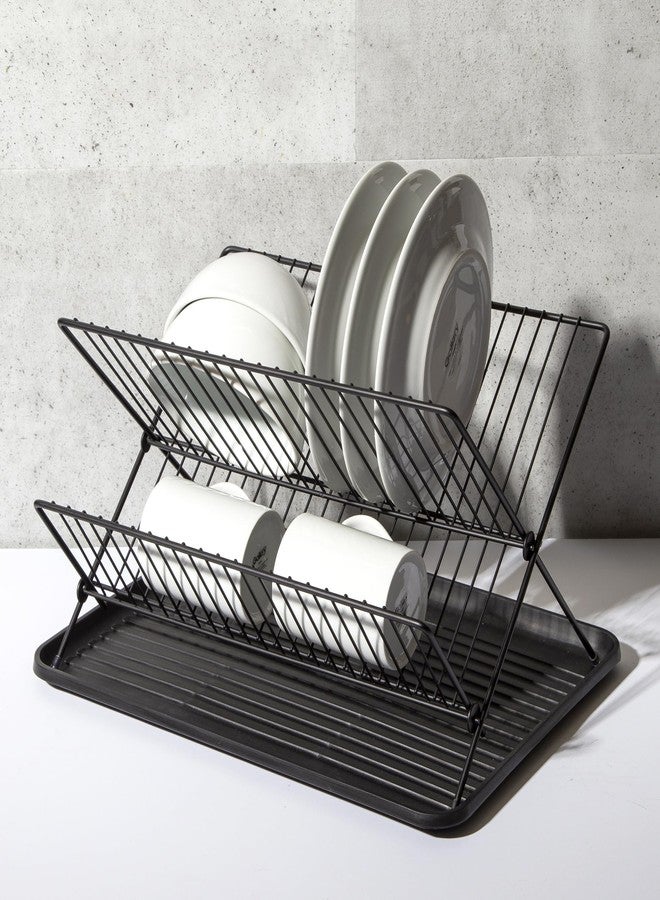 BINO 2-Tier Collapsible Dish Rack with Tray - Matte Black | Dish Drainer Kitchen Plate | Holders for Cups & Plates | Foldable Rack for Kitchen Countertop | Storage and Organization - Image 4