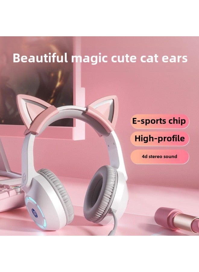 Headset Live Wired Game Desktop Computer Cat Ear Headset Electronic Competition Notebook-Color:Official Standard Configuration-[8003um] Black And Blue  - Image 2