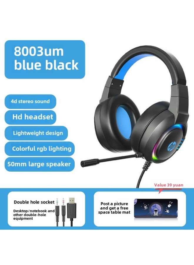 Headset Live Wired Game Desktop Computer Cat Ear Headset Electronic Competition Notebook-Color:Official Standard Configuration-[8003um] Black And Blue  - Image 1