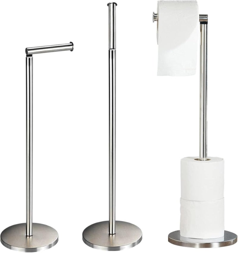 Crystals Toilet Roll Holder Free Standing â€“ 2 in 1 Stainless Steel Toilet Paper Holder, Upto 4 Toilet Roll Storage â€“ No Drill Toilet Roll Stand - Silver
