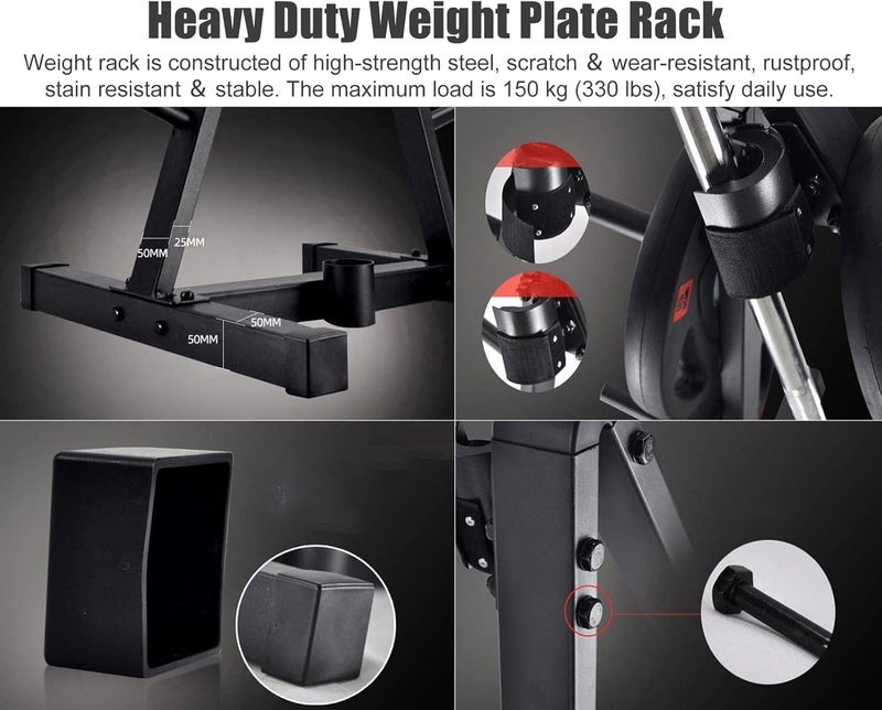 Hcosmy Upgraded Weight Plate Tree - 200kg Capacity Olympic Plate Rack with Barbell Holder - Space-Saving A-Frame Storage Organizer for Home Gym - Heavy Duty Steel with Floor Protection (Only Holder) - Image 5