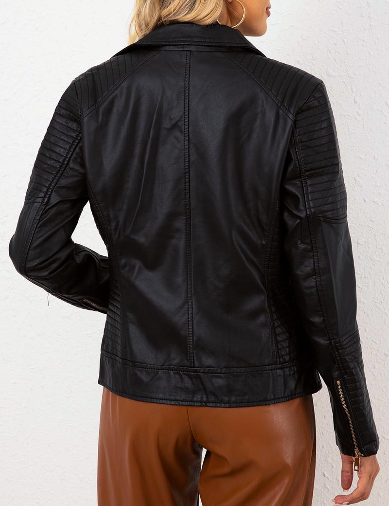 Bellivera Women's Faux Leather Jacket Motorcycle Standard Outerwear 53 Black L - Image 4