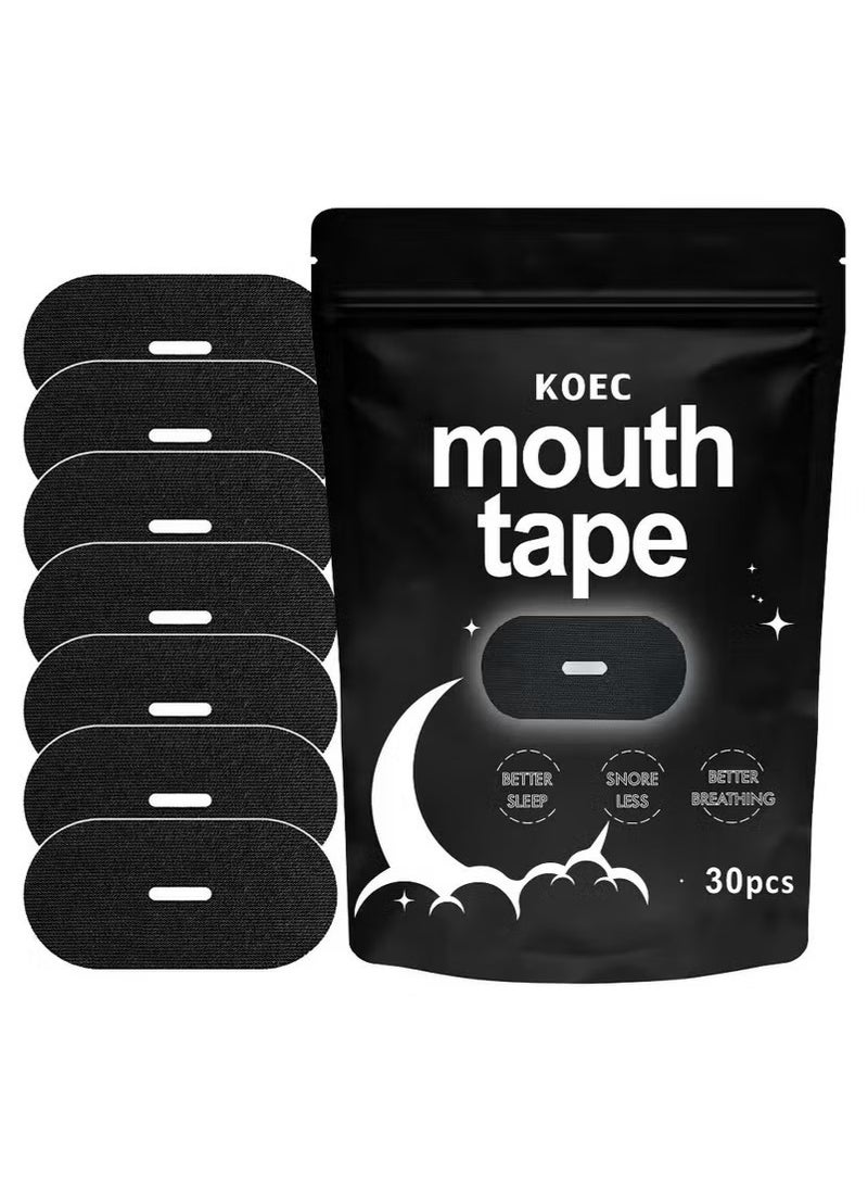 KOEC Mouth Tape for Sleeping - Anti Snoring Strips for Better Sleep - Comfortable & Hypoallergenic - Promote Nasal Breathing (Black, 30) - Image 1